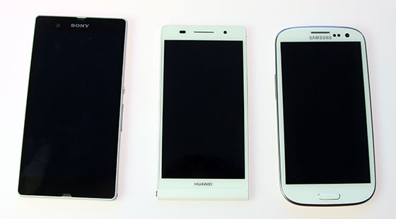 Van links naar rechts: Xperia Z, Ascend P6 en SIII
