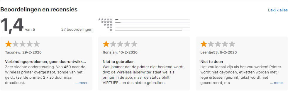 Dymo Connect app score op iTunes